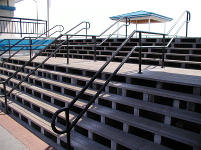 Custom steel 2 line pipe railings / flush mounted ADA compliant. (Long Island, NY)