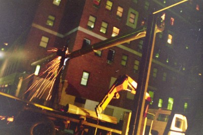 Professional roll down gate welding under any condition – Parking lot night installation. (NY, NY)