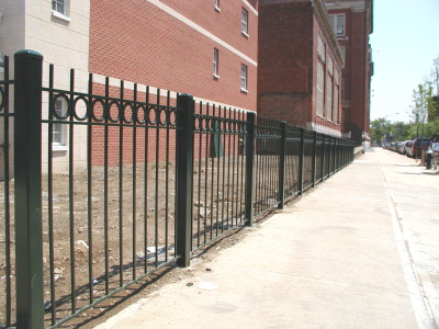 ½” solid square bar steel fence 4′ with circles and 3” tube posts. (bronx, ny)