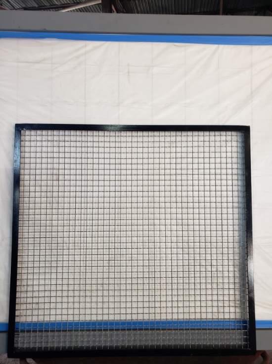 Steel wire mesh fixed panel welded in angle iron frame, Flatbush Brooklyn