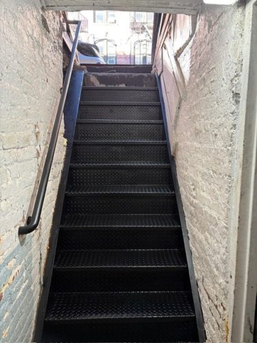 Steel enclosed diamond plate staircase, Long Island City Queens